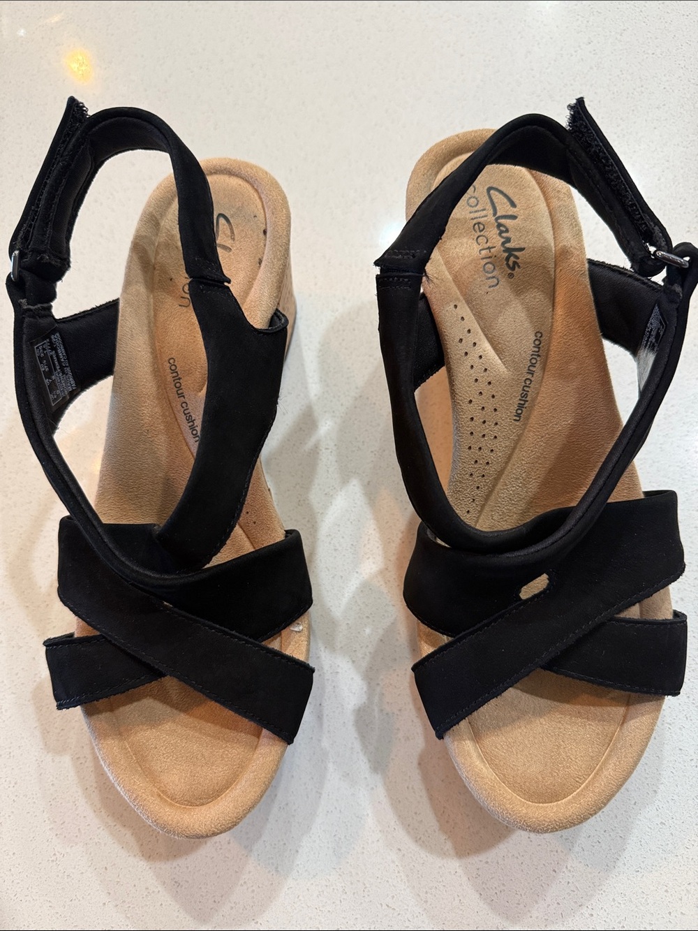 Clarks Black Women's Comfort Wedge Cork Sandals -m Size 7